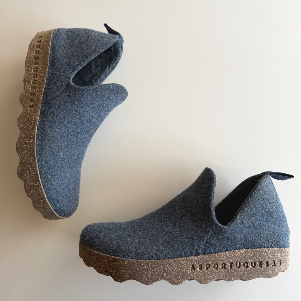 Asportuguesas City Pull On Boiled Wool Cork Sole Navy Sneakers EU 39 US 8 8.5